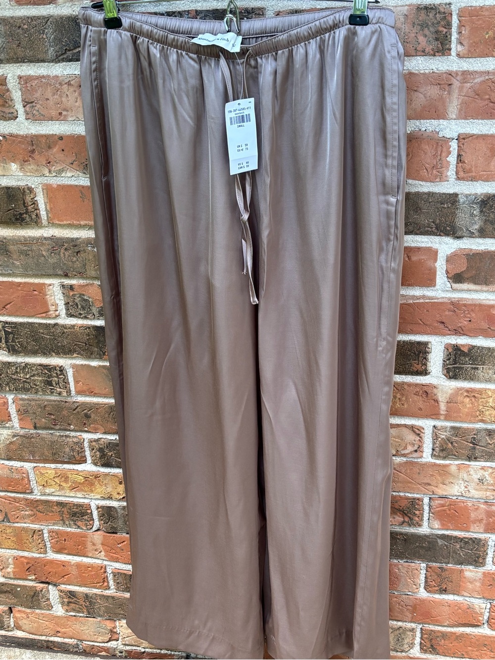 Abercrombie &Fitch Satin Pants In Mushroom. Elastic Waist New With Tags Size Sm